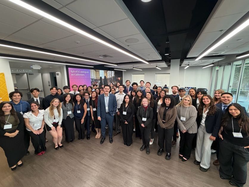 David Ramirez stands with UC students at the University of California Student Association's 9th Annual Transfer Student Advocacy Day in Sacramento